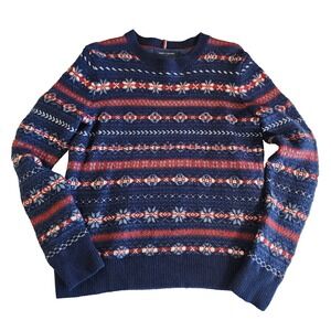 Tommy Hilfiger Wool and Cotton Blend Sweater Womens M Fairisle Winter Holiday
